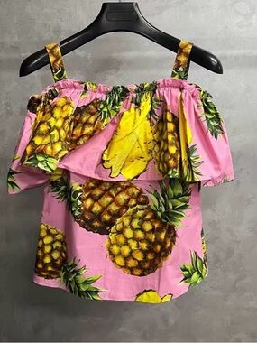 🚩steal Authentic Dolce & Gabbana Pink Pineapple Print Blouse